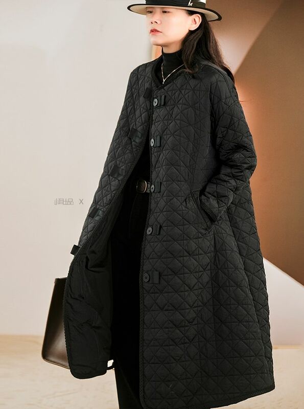 Mantel katun wanita, jaket parka ukuran besar leher bulat kasual komuter longgar, mantel katun wanita baru musim gugur dan musim dingin modis