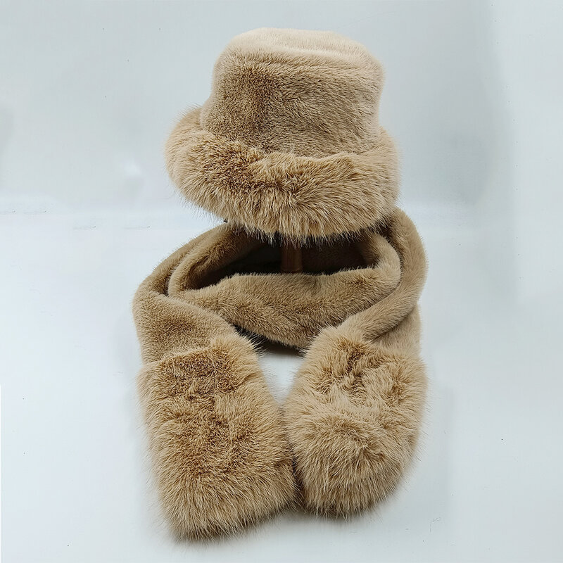 New bucket hat and scarf suit plush hat for men and women rabbit hair like warm water outdoor cold proof fashion fisherman hat