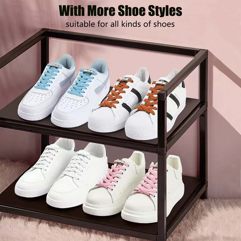 Geen Stropdas Elastische Veters Voor Sneakers Kids Adult Press Lock Schoenveters zonder banden 8 mm verbreide platte veters zonder te binden voor schoenen