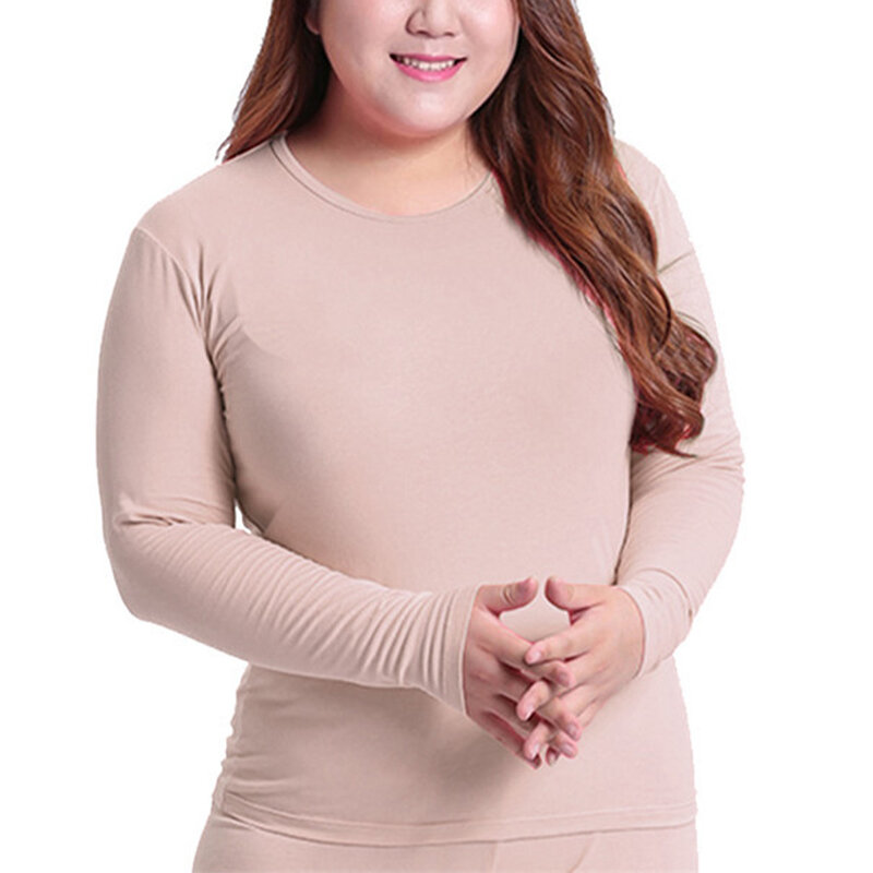 Plus Size Thermal Underwear Tops Plus Size Women Long Sleeve Solid Basic T-shirts O-Neck Pullover Tops Soft Seamless Warm Shirt