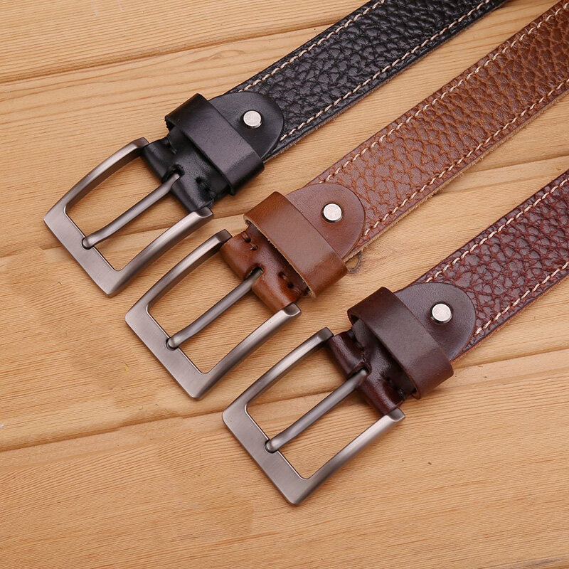 (Ta-weo) cinturón de cuero de vaca Retro para hombre, cinturones de hebilla de Pin de estilo vaquero occidental de alta calidad