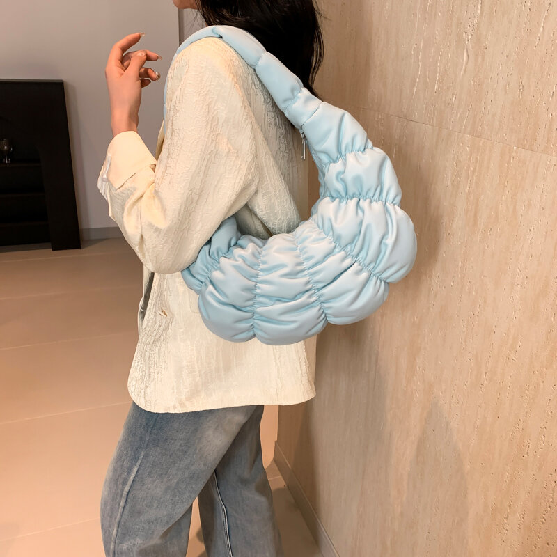 Y2K 소형 PU 가죽 접이식 디자인 숄더백, 여성용 언더암 백, 한국 패션 핸드백 및 지갑, 2024 신제품