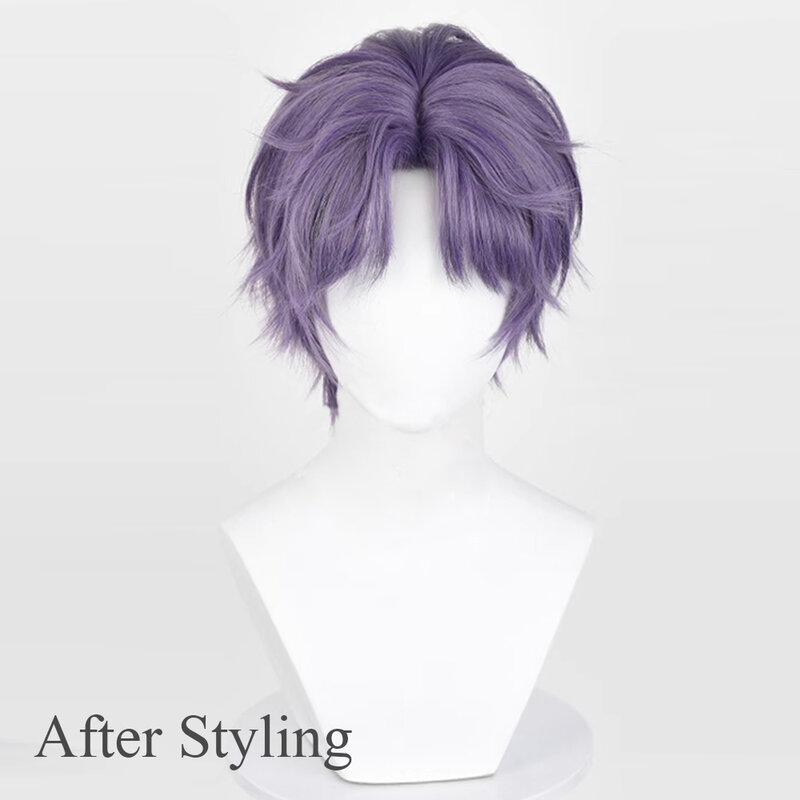 Ranyu synthetische kurze gerade lila Männer Perücke Mittelteil Anime Spiel Cosplay flauschiges Haar hitze beständige Perücke für Party