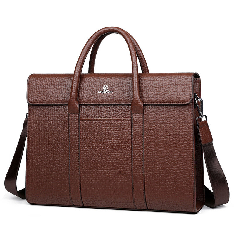 Luxury Genuine Leather Men's Briefcase Vintage Laptop Computer Bag Large Capacity Handbag Business Male Shoulder Messenger Bag