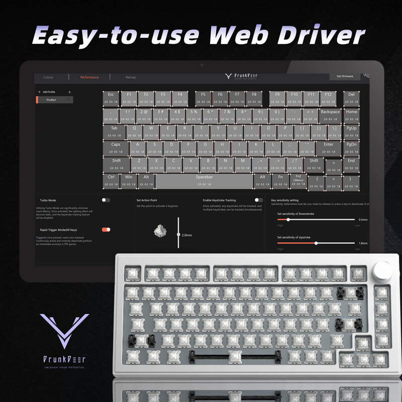 Drukdeer A75 Keyboard Mekanikal pemicu cepat, tata letak magnetik Keyboard 75% tombol kustom 82 tombol TKL kompak RGB casing aluminium