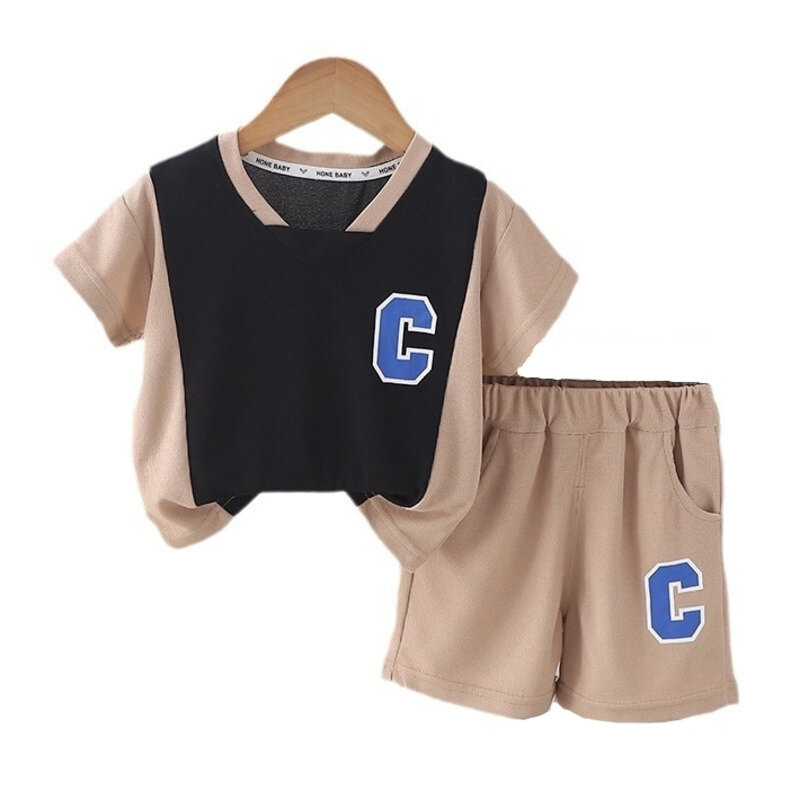 Setelan baju bayi lelaki musim panas, baju balita, Baju kaus anak, celana pendek 2 potong/set, kostum olahraga kasual bayi laki-laki