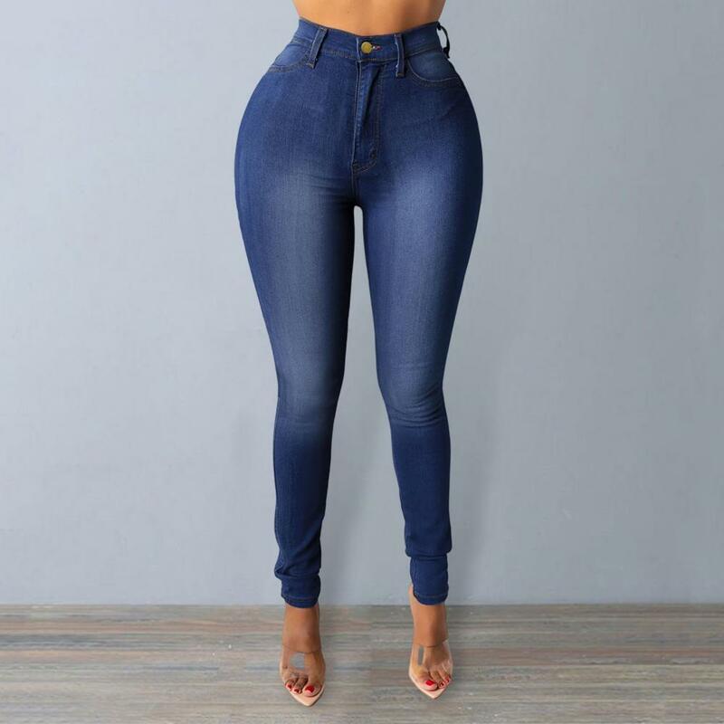 High Elastic Women Trousers High Waist Skinny Fit Denim Jeans with Zipper Fly Pockets for Women Streetwear Fashion Trousers