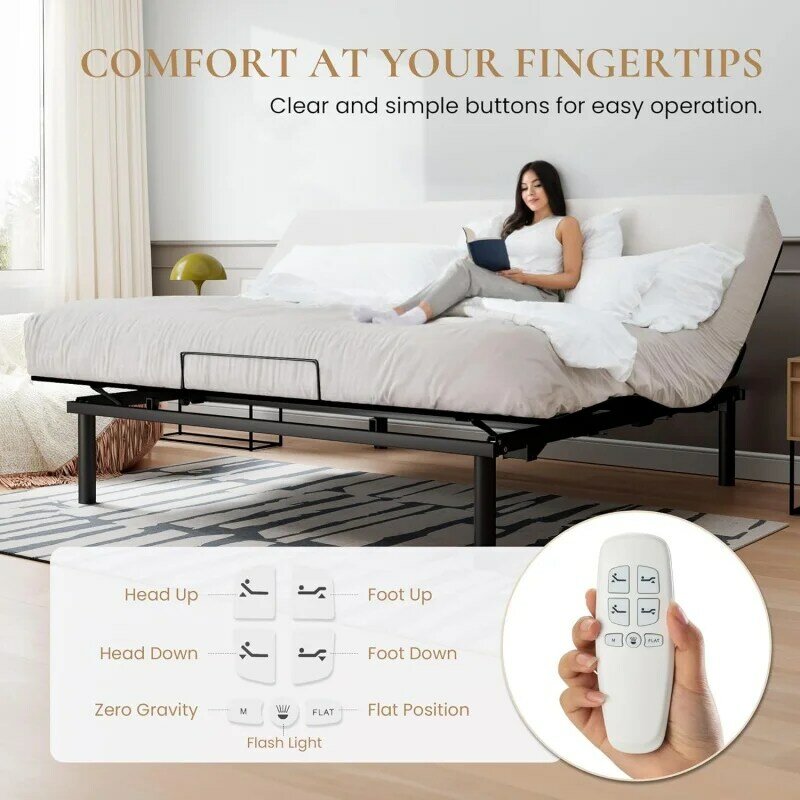 Sha cerlin elektrische ergonomisch verstellbare Bett basis King Size, unabhängige Kopf-und Fuß neigung, drahtlose Fernbedienung mit Qui