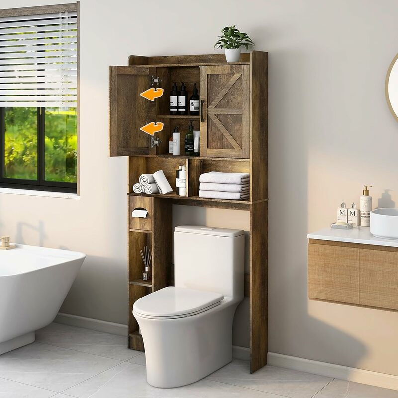 Over The Toilet Storage Cabinet, Farmhouse Storage Cabinet Over Toilet with 2 Barn Door & Toilet Paper Holder Stand Home