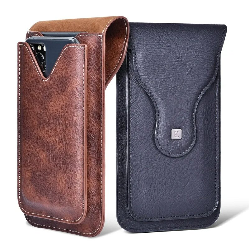 Vintage Mobile Phone Case Cover Pack Men PU Leather Waist Bag with hook clip Phone Holster Travel Hiking Cell Belt Pouch Purse