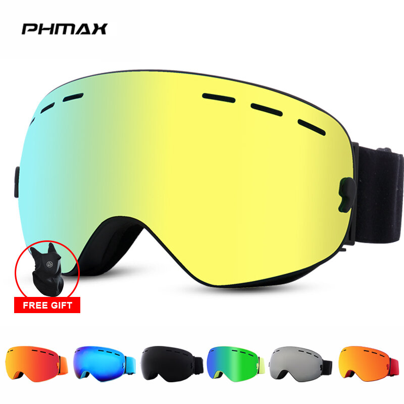 Phmax Skibril Dubbele Lagen Uv400 Anti-Mist Skibril Ski Masker Mannen Vrouwen Sneeuwbril Pro Winter Sneeuw Sportbril