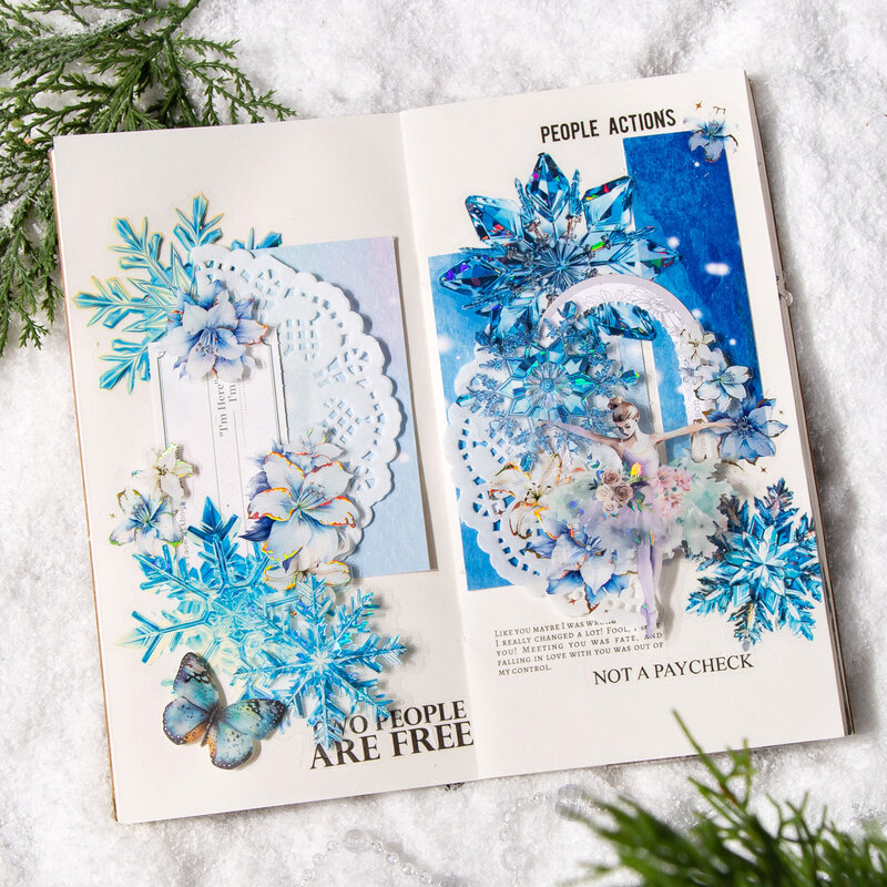 10 lembar seri bidang salju kristal es stiker hewan peliharaan kepingan salju Vintage alat tulis bahan dekorasi kolase jurnal DIY kreatif