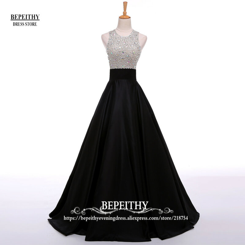 BEPEITHY prawdziwy obraz linia długa suknia kształtki kryształowy stanik bez pleców Party elegancki Vestidos De Fiesta Elegantes