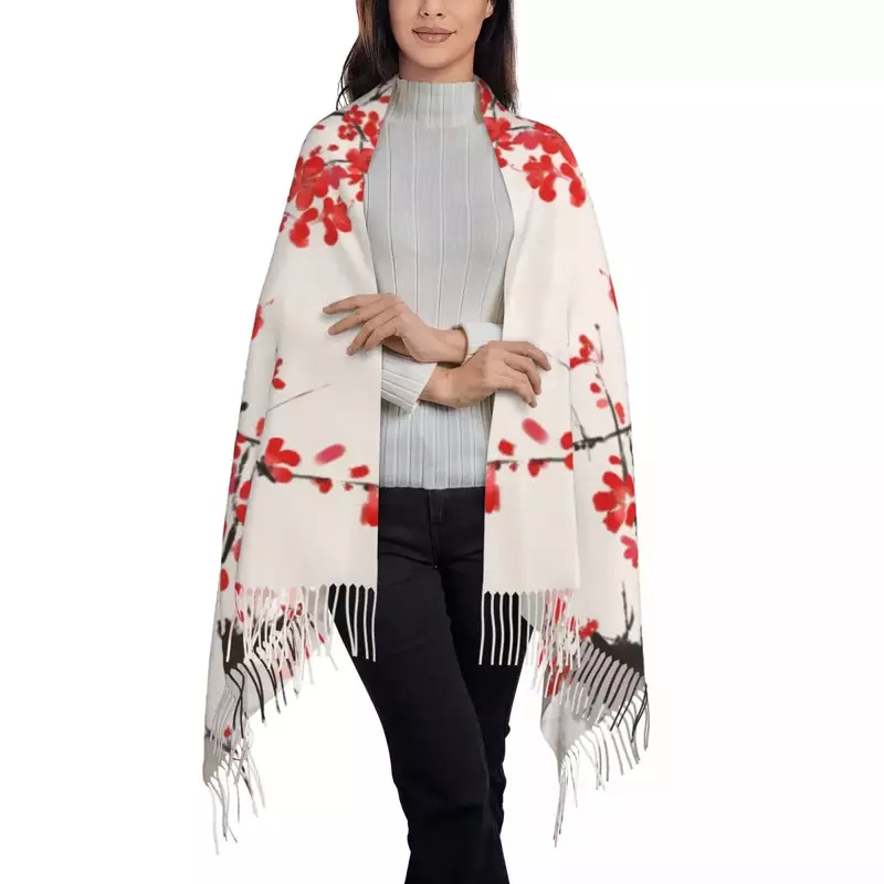 Женская шаль с цветами вишни, мягкая шаль в японском стиле, осенне-зимние шарфы