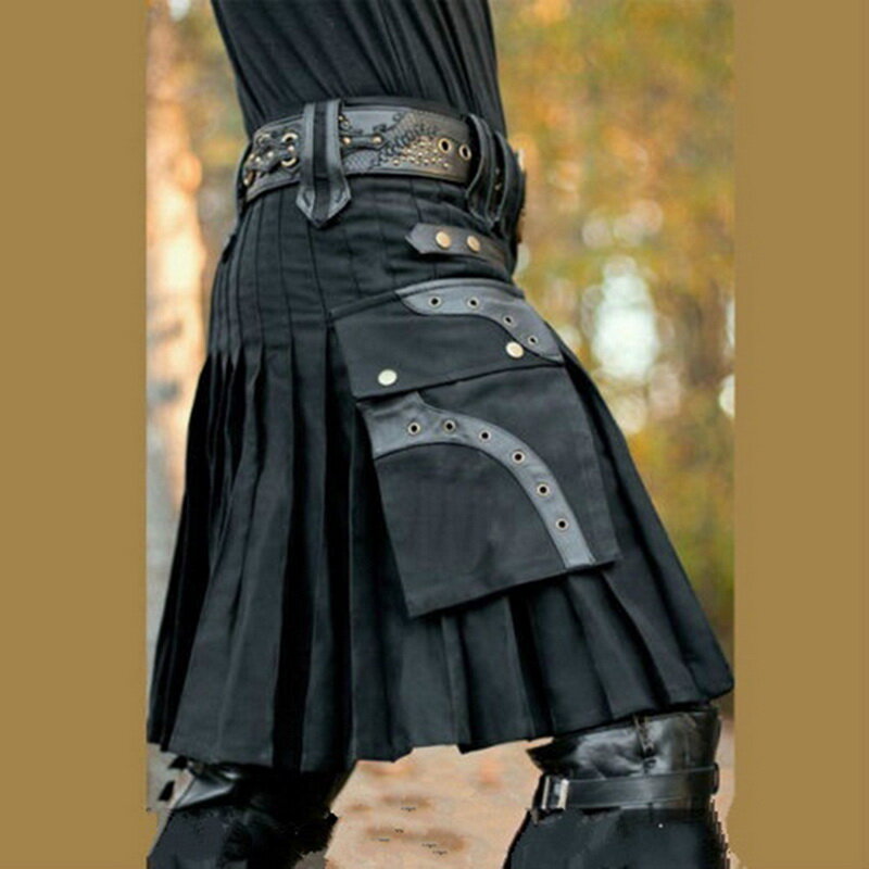 2021 New Scottish Mens Kilt Traditional Skirt Metal Classic Retro Traditional Personality Kilts Check Pattern Skirts