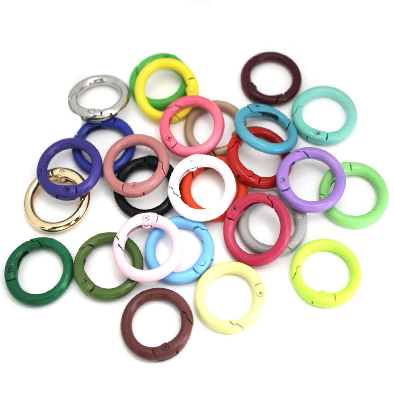 10PCS Spring Clasp Round Carabiner Hook Colorful Alloy Keychain Clip Hooks For Making Jewelry Key Ring Connector DIY Findings