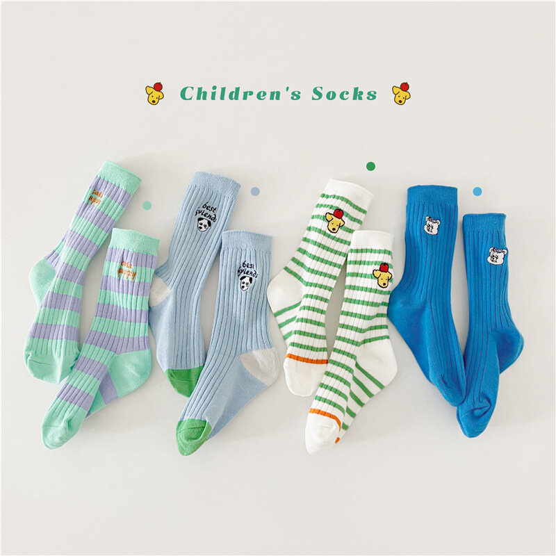 Носки для мальчиков, весенние носки средней длины с мультяшными буквами, Детские хлопковые короткие носки