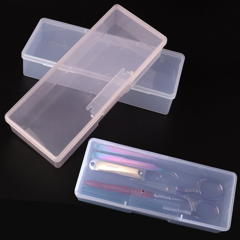 Kotak penyimpanan seni kuku pengatur bagian kuku wadah plastik kuboid merah muda bening untuk alat manikur File sikat kuku