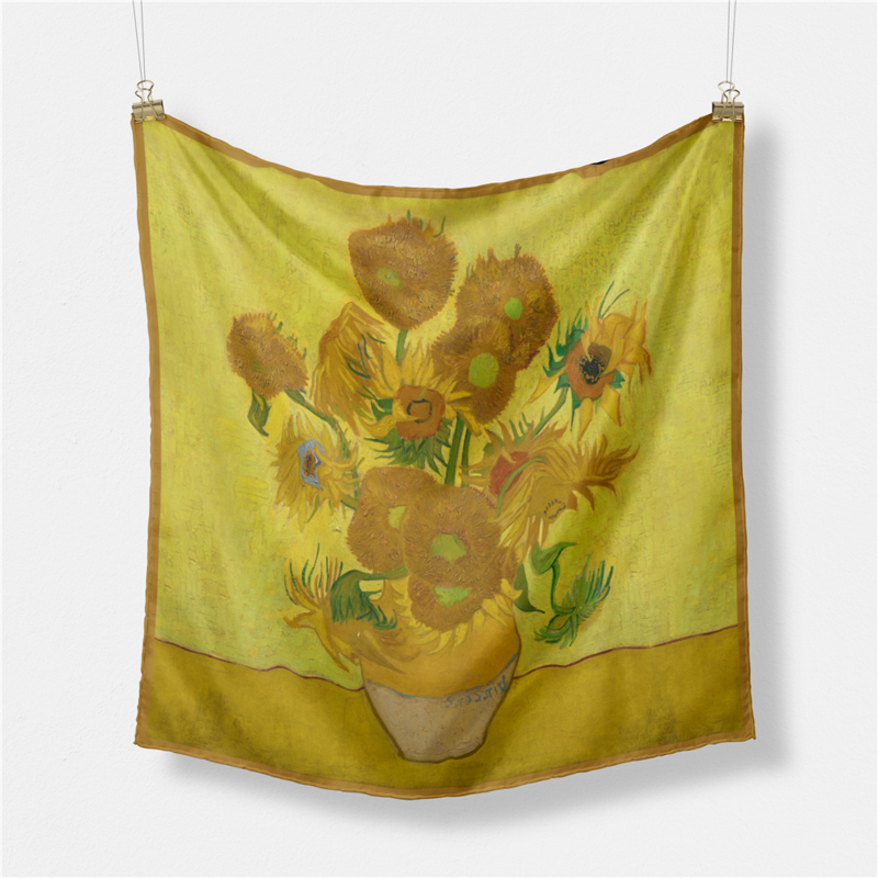 Van Gogh Pintura a Óleo Lenço de Seda para Mulheres, Lenços Quadrados, Gravata no Pescoço, Lenço Profissional, Moda, 53cm