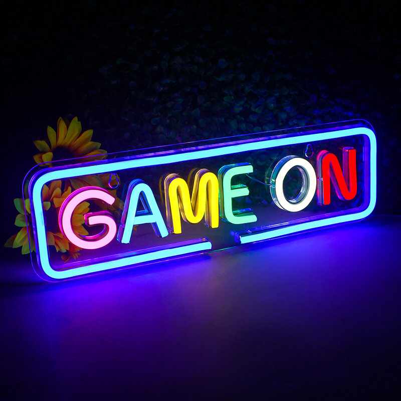 Game on Neon Signs Gamer LED Sign Colorful Neon Light USB Powered Switch Neon Sign for Wall Decor Game Room Pub Party Neon