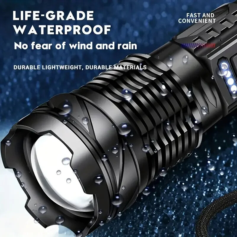 FLSTAR FIRE High Strong Power Led Flashlights Tactical Emergency Spotlights Zoom Built-in Battery USB Rechargeable Camping Torch