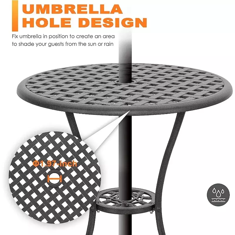 NUU GARDEN Patio Bistro Set 3 pezzi tavolo e sedie da bistrot in alluminio pressofuso con foro per ombrellone Set da bistrot di 2