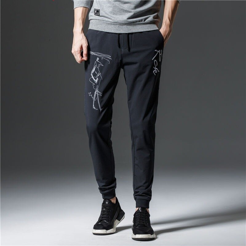 Mens Stacked Pants Spring Summer Thin Drawstring Leggings Sweatpants Youth Trend Fashion Casual Vintage Trousers