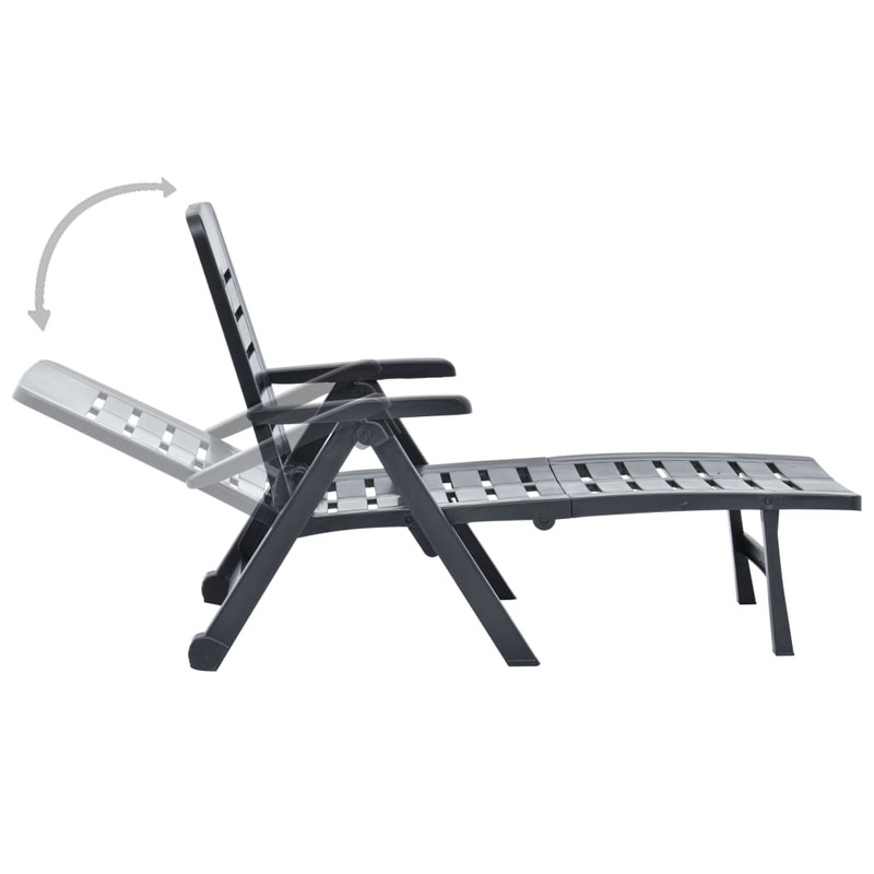 Espreguiçadeira dobrável, cadeira reclinável exterior de plástico, mobiliário de pátio antracite 72x189x96 cm