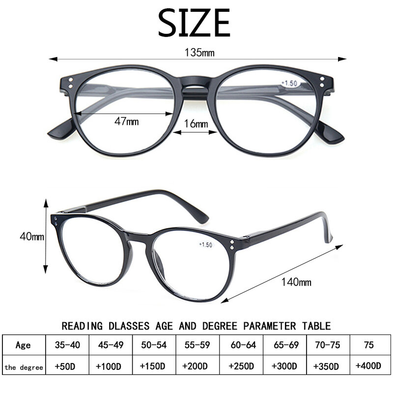 BONCAMOR kacamata baca untuk pria dan wanita, gaya sederhana lensa pembesar bulat lensa HD kacamata resep ringan