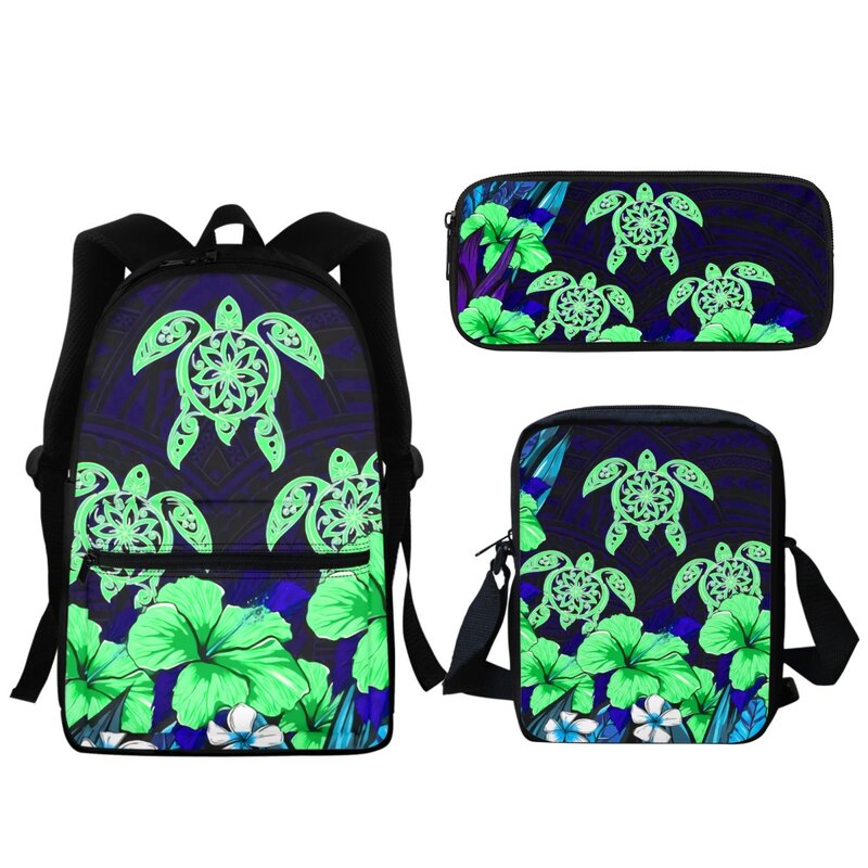Bolsa escolar impressa polinésia tropical infantil, mochila de grande capacidade, bolsa de ombro para meninos e meninas, tartaruga havaiana Hibiscus