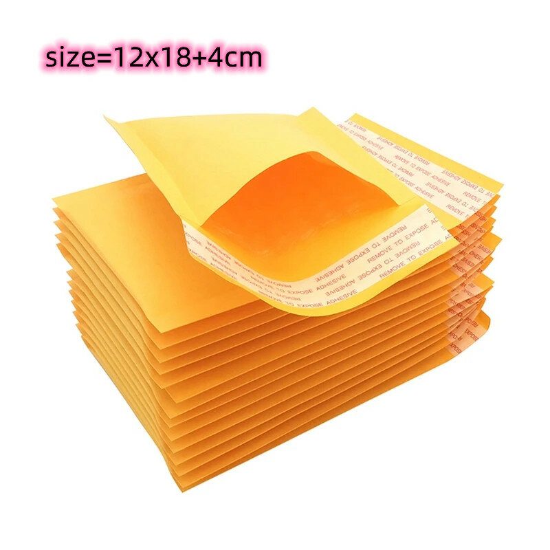 중간 두께 배송 봉투, 노란색 방수 종이, 버블 우편물, 우편 가방 포장, 12x18cm, 50 개