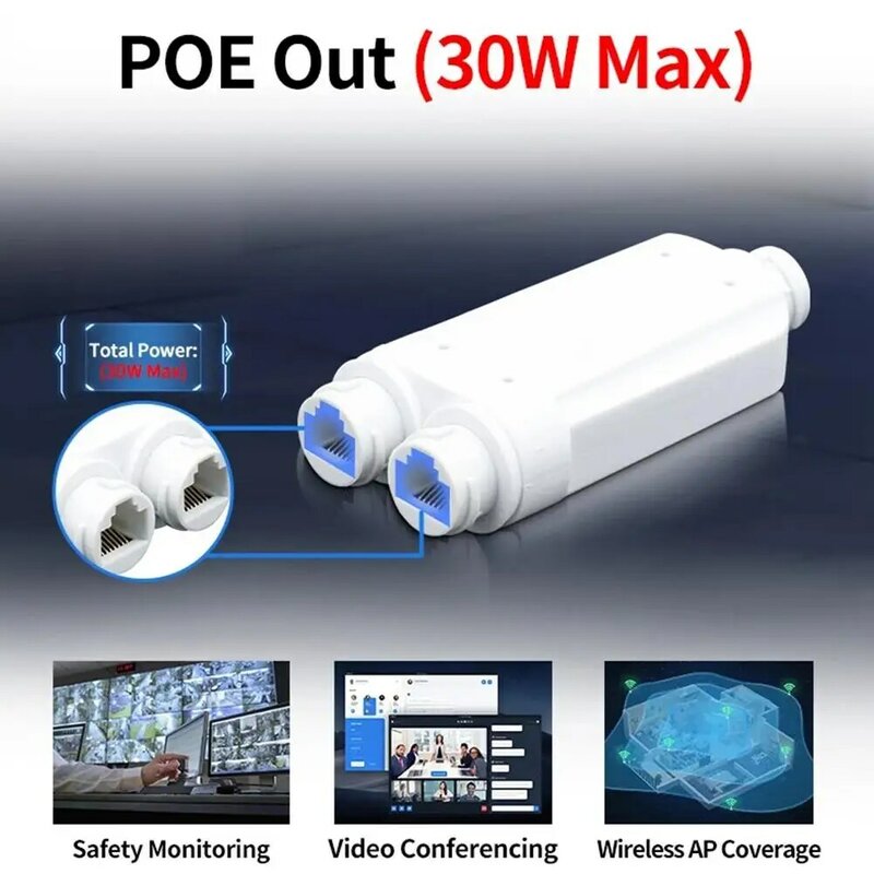 Répéteur POE étanche IP66 à 2 ports, 10/100Mbps, 1 à 2 prolongateurs PoE, avec stérilisation IEEESterilial 3PG/at 48V, pour l'extérieur, pour caméra POE Switch