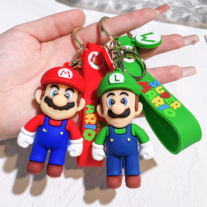 Gantungan kunci Super Mario 22 gaya, gantungan kunci Mario Luigi Bros Toad Yoshi Bowser Model figur aksi PVC tas kartun boneka hadiah mainan liontin