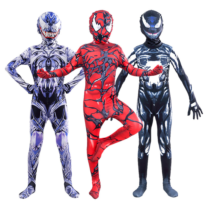 Kids Anime Venom Costume Suit Jumpsuit Symbiote Spiderman Costumes Superheros Cosplay Halloween Costumes for Adult