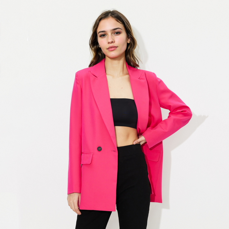TAOP&ZA Women's New Spring Double-breasted Loose Large Medium-Length Boyfriend Style Suit Jacket