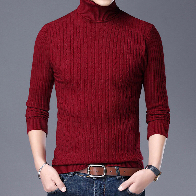 Nuovi maglioni dolcevita da uomo pullover lavorati a maglia uomo tinta unita Casual maglione maschile autunno maglieria top