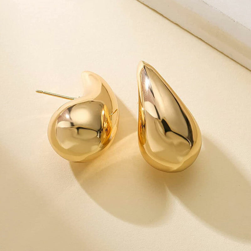 Vintage Smooth Gold Plated Exaggerate Dupes Teardrop Chunky Bottega Stud Earring Stainless Steel Waterdrop Lightweight Hoops