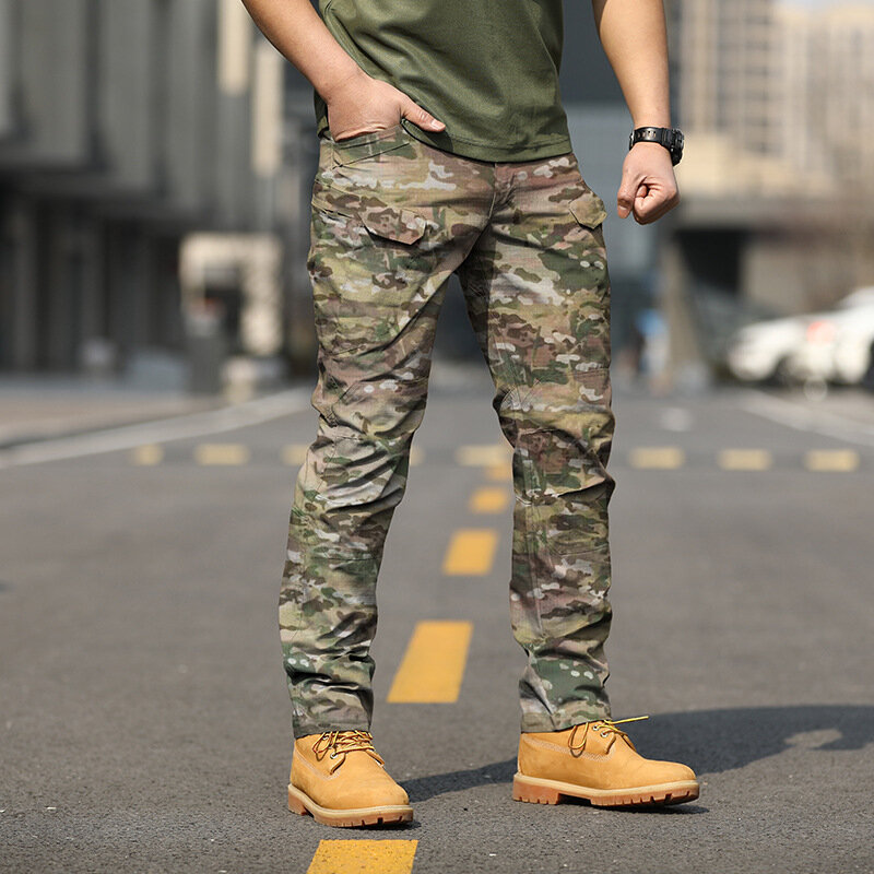 Calça tática militar de carga masculina, calças compridas para trabalho safari, bolso múltiplo, impermeável, caminhada, homem peixe, macacão ao ar livre, exército