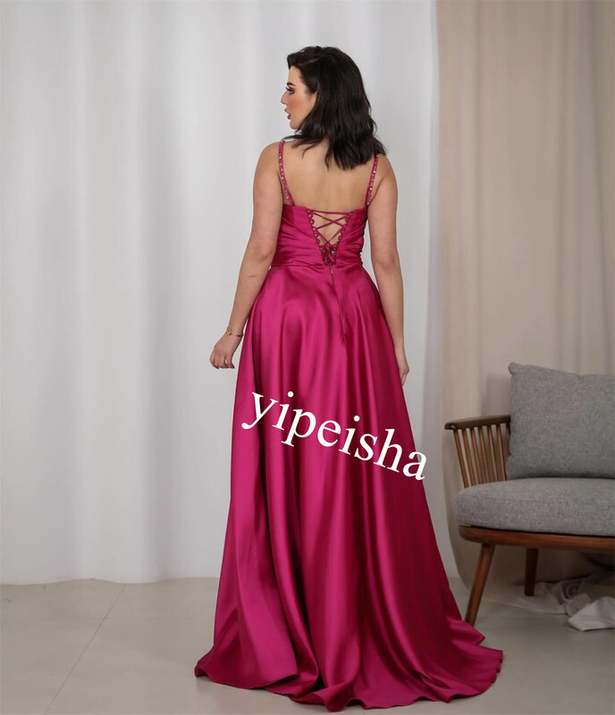 Prom Dress Evening Satin Pleat Rhinestone Homecoming A-line Spaghetti Strap Bespoke Occasion Gown Long Dresses Saudi Arabia