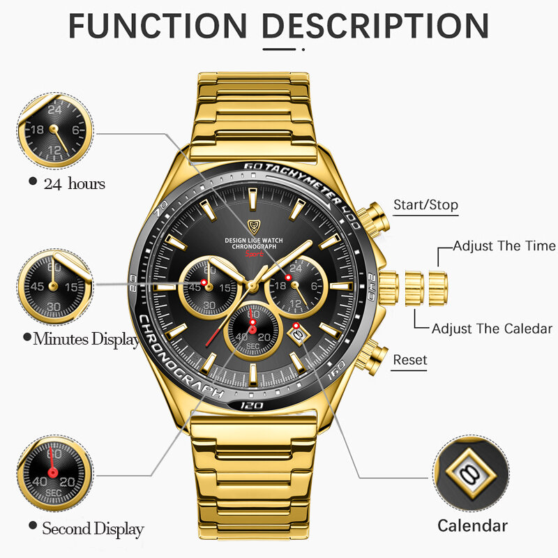 LIGE jam tangan pria, merek terkenal, modis, mewah, bisnis, tanggal otomatis, kasual tahan air