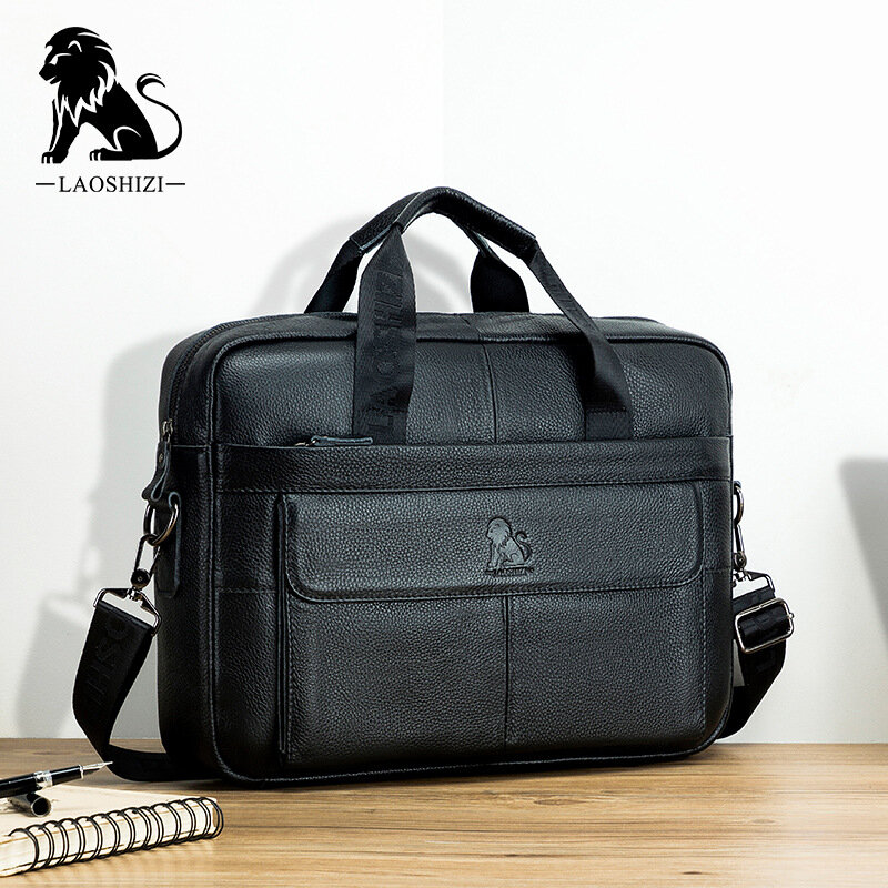Brand Men 14 Inches Laptop Bags Large Capacity Shoulder Bag Fashion Genuine Leather Business Men Briefcase Messenger Bag Handbag