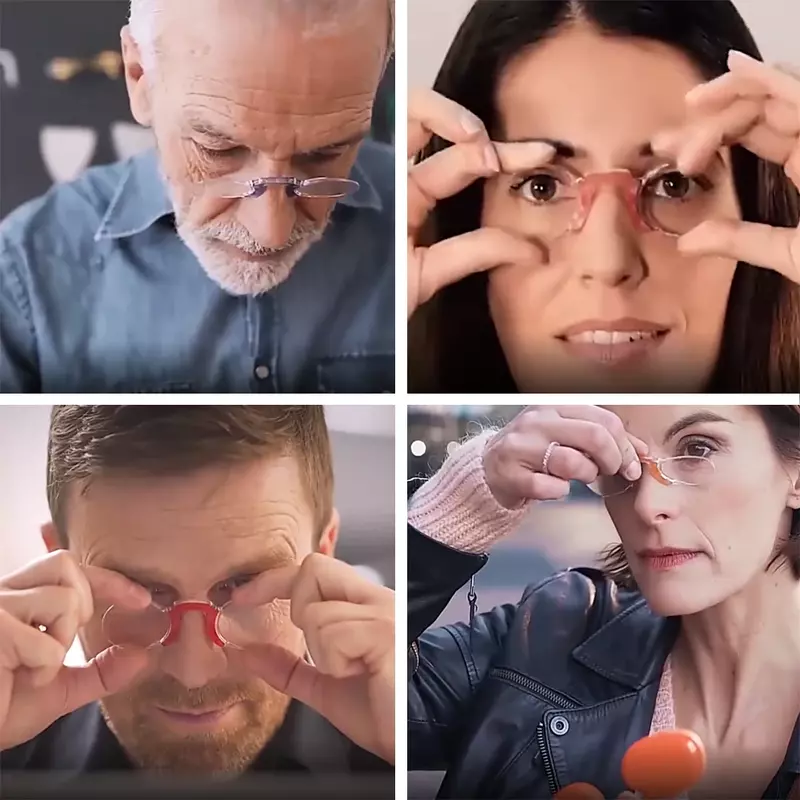 NONOR Nose Clip Pocket Reading Glasses Portable TR Square Round Silicone Frameless for Men Women Reader Glasses