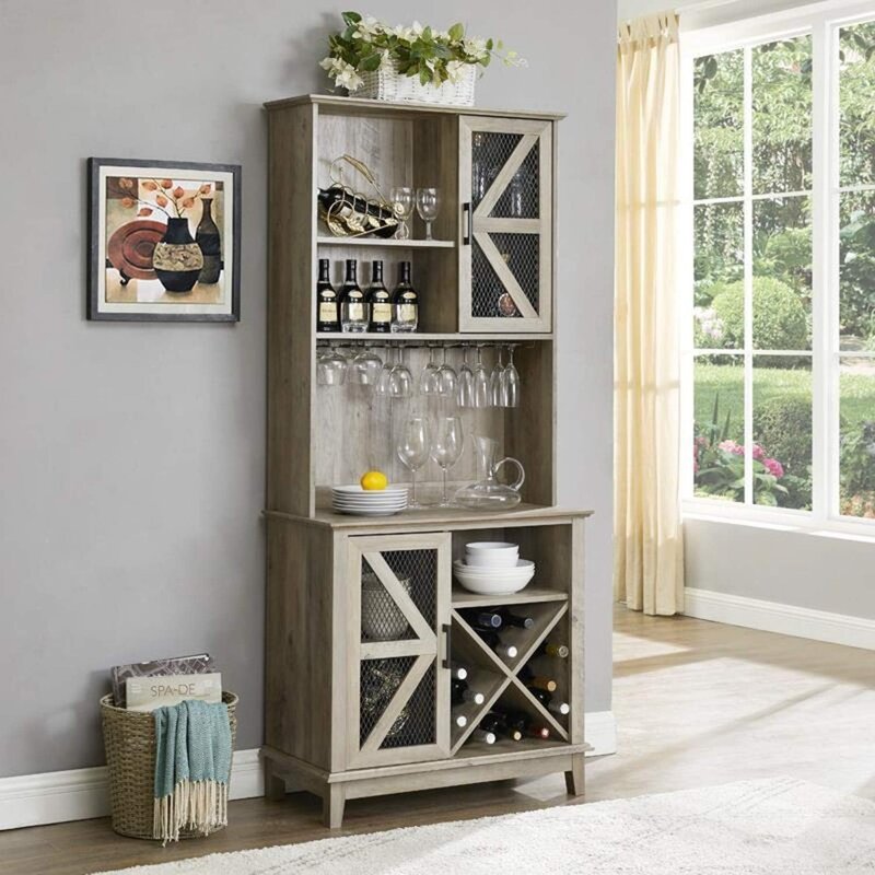 Armoire à vin T1, armoire de rangement de cuisine, armoire à étagères de 72 ", armoire de salle à manger, avec vin, armoire de bar