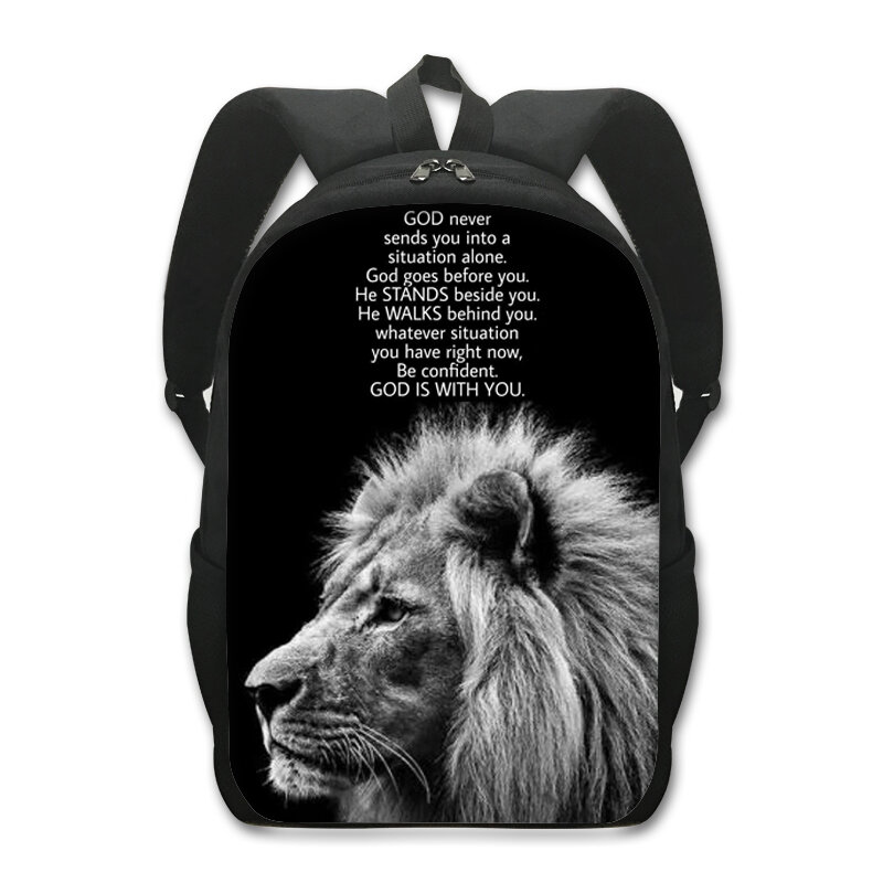 With God All Things Are Possible Lion Backpack Bible Verse Rucksack for Travel Laptop Backpack Children School Bags Kids Bookbag