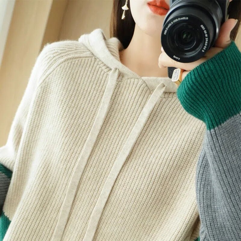 2022 moda maglione Top donna autunno inverno nuovo Pullover con cappuccio allentato Casual coreano eleganza manica lunga Top maglione femminile