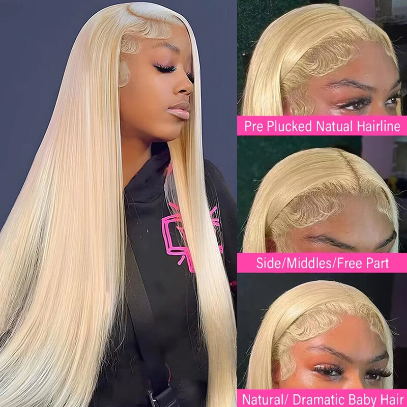 Sophia-Perruque Lace Front Wig Brésilienne Naturelle, Cheveux Lisses, Blond, 13x6, 613 HD, en Solde