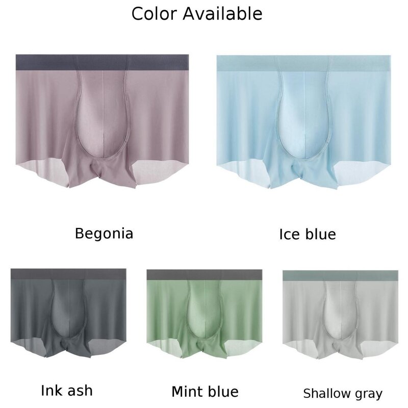 Celana dalam pria, seksi sutra dingin mulus Super elastis Ultra tipis transparan celana dalam Solid