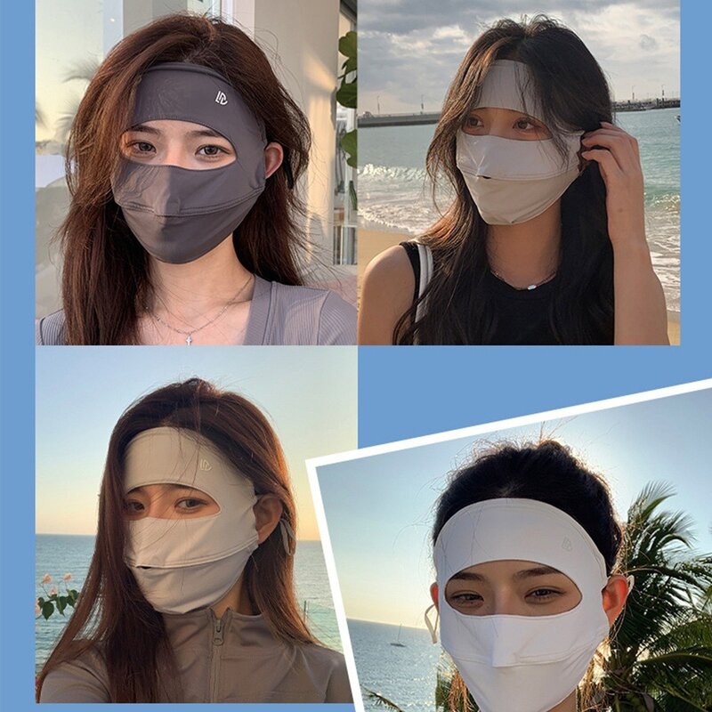 Protezione solare protezione solare maschera moda seta ghiaccio traspirante copertura sottile maschera di protezione UV copertura completa viso maschera senza tracce donne
