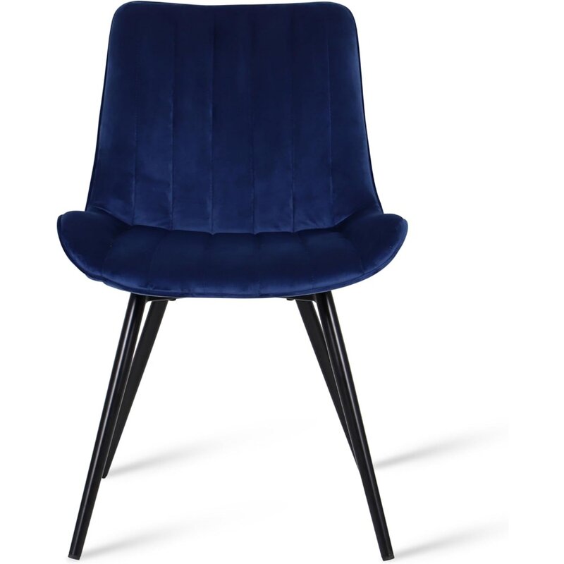 Кожаный стул из 2 предметов (синий), современные обеденные стулья с бархатной обивкой и металлическими ножками, стулья для гостиной, кафе, кофе, деревянного кафе