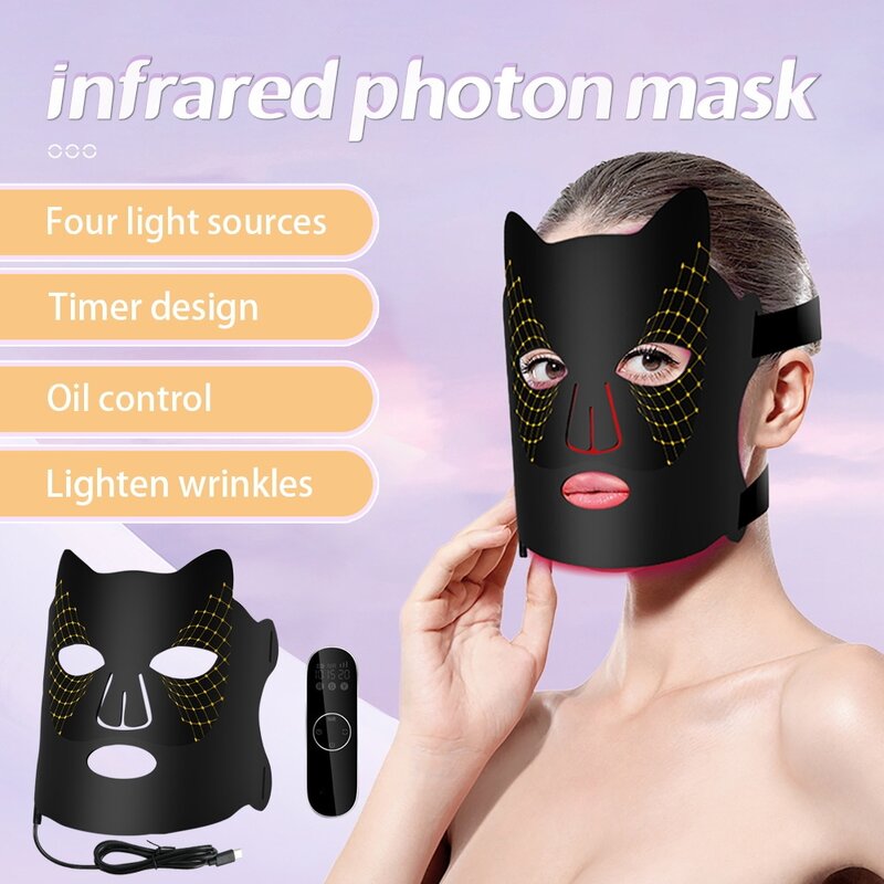 Masque de beauté LED en silicone, instrument d'alimentation photonique, grande rangée de lumières filtrées, instrument de masque infrarouge